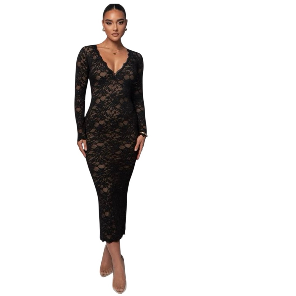 JLUXLABEL Black Lace Long Sleeve Dress